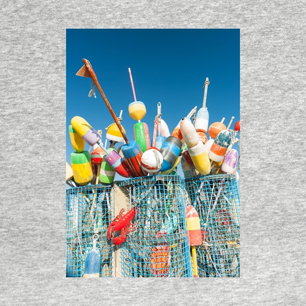 Collection of colorful fishing or lobster trap buoys and markers at wharf in Provincetown, Massachusetts, USA.  Looks great on a sticker and even better as a canvas print on your wall by brians101